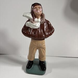 Vintage Figurine Atlantic Mold Company "Smiley Boy Pilot" 9 Inch Cast Iron